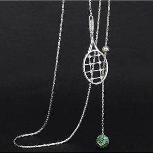 Beautiful Tennis Racket & Ball, Silver &‎ Green Lariat Style Y Necklace, Gift